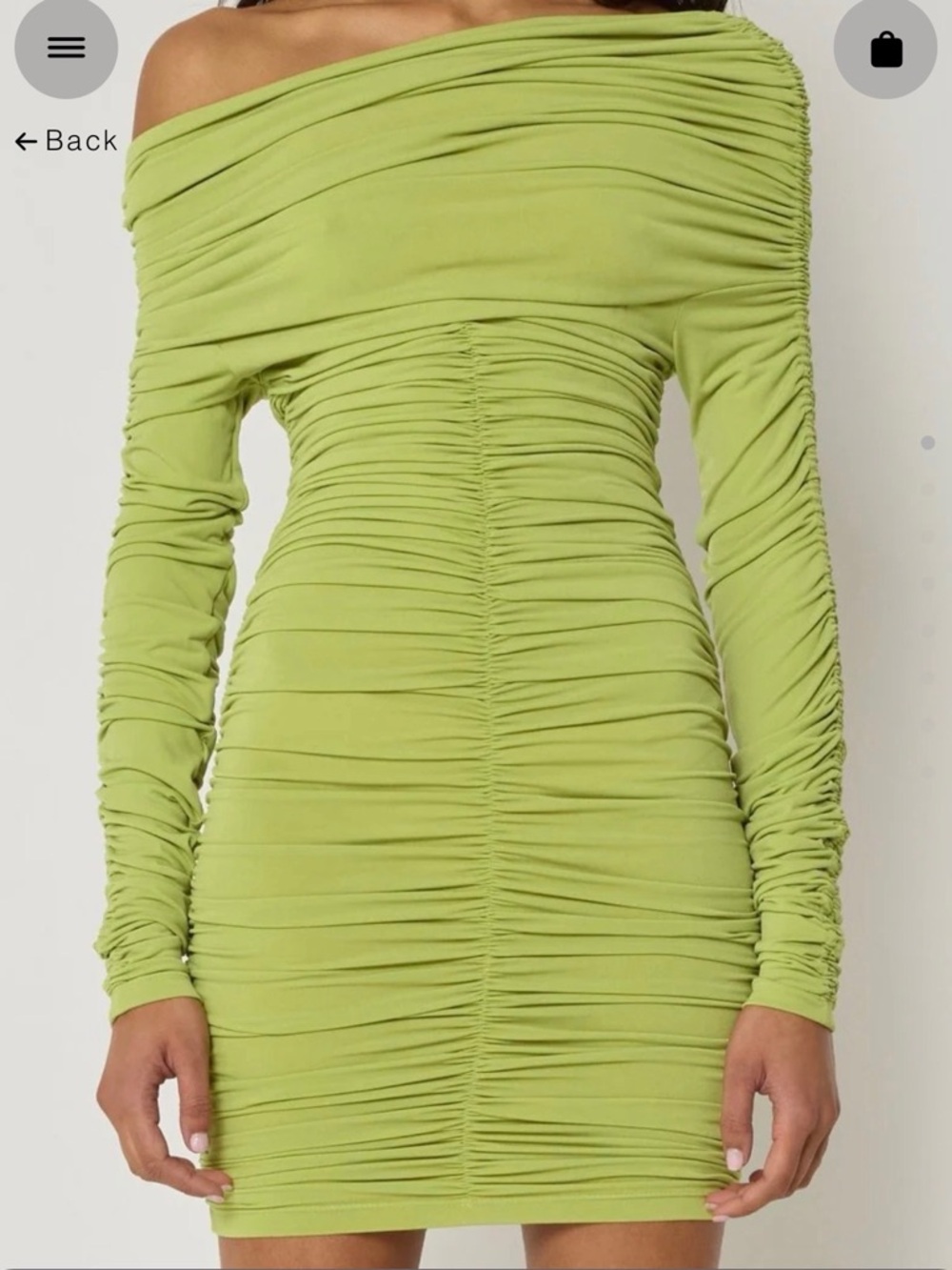 KHY Off-Shoulder Ruched Mini Dress in Lime